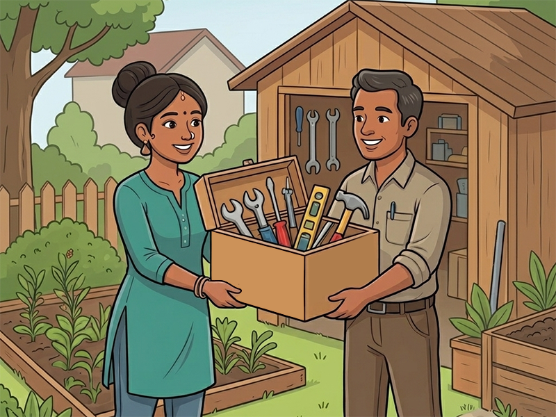 Neighbors sharing a box of tools