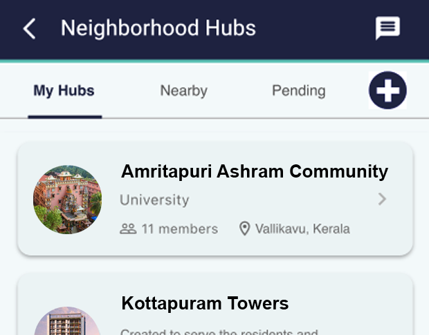 Neighborhood Hubs screen