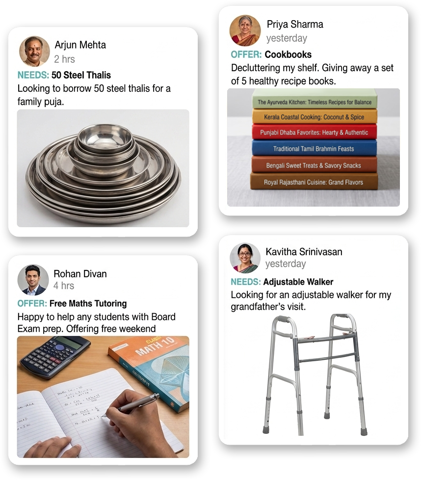 Live neighborhood feed of offers and requests
